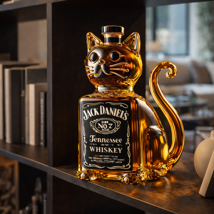 Μπουκάλι ουίσκι σε σχήμα γάτας με ετικέτα Jack Daniel’s No. 7