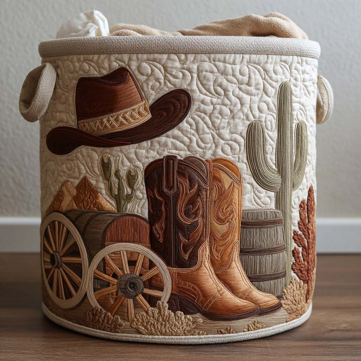 Υφασμάτινο καλάθι ρούχων με απλικέ δυτικών μπότες καουμπόι