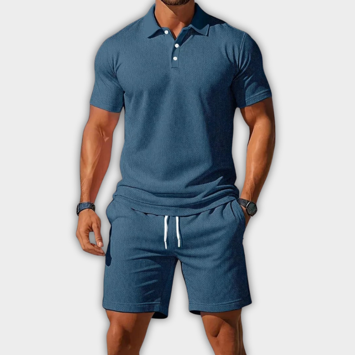 Σετ πόλο και σορτς με υφή, σκούρο μπλε
