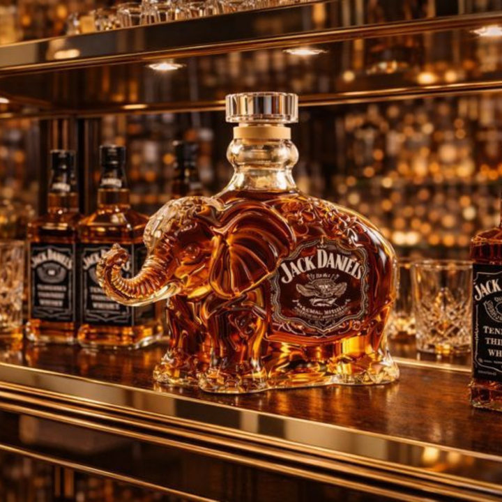 Μπουκάλι Jack Daniel's σε σχήμα ελέφαντα, καφέ γυαλιστερό με σήμα ετικέτας και καπάκι