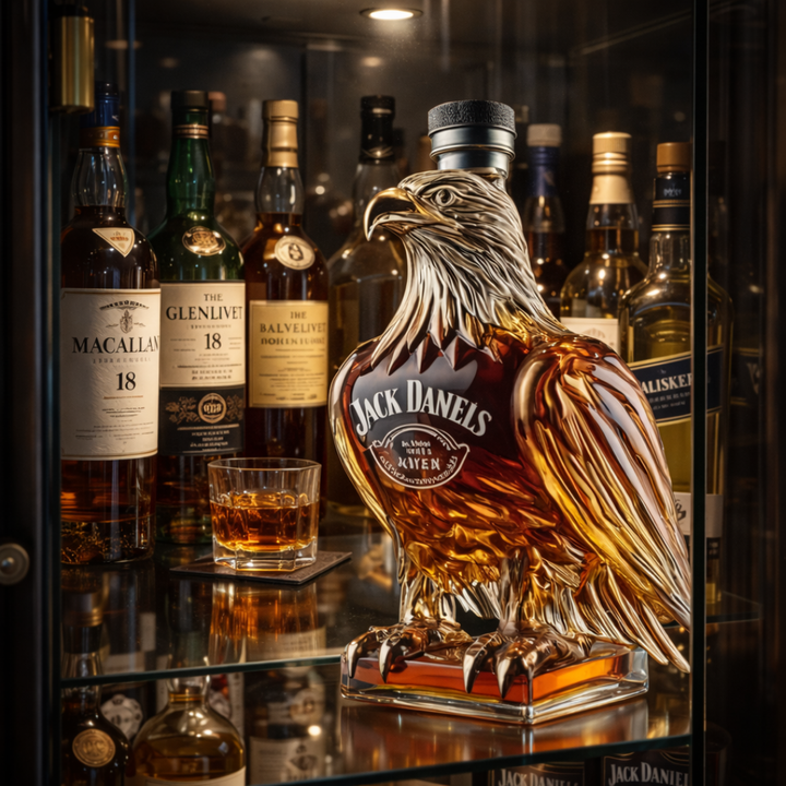 Μπουκάλι ουίσκι Jack Daniel's σε σχήμα πουλιού, γυάλινη χρυσή υφή και καπάκι